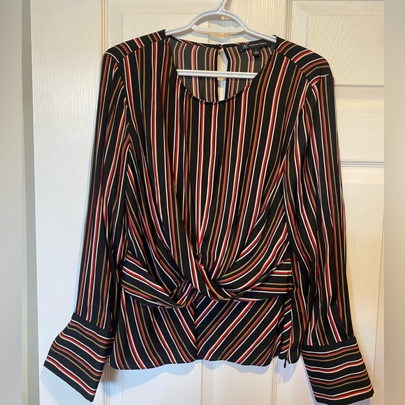 INC International Concepts Striped Twist Front Blouse Black Multi L - Picture 3 of 9